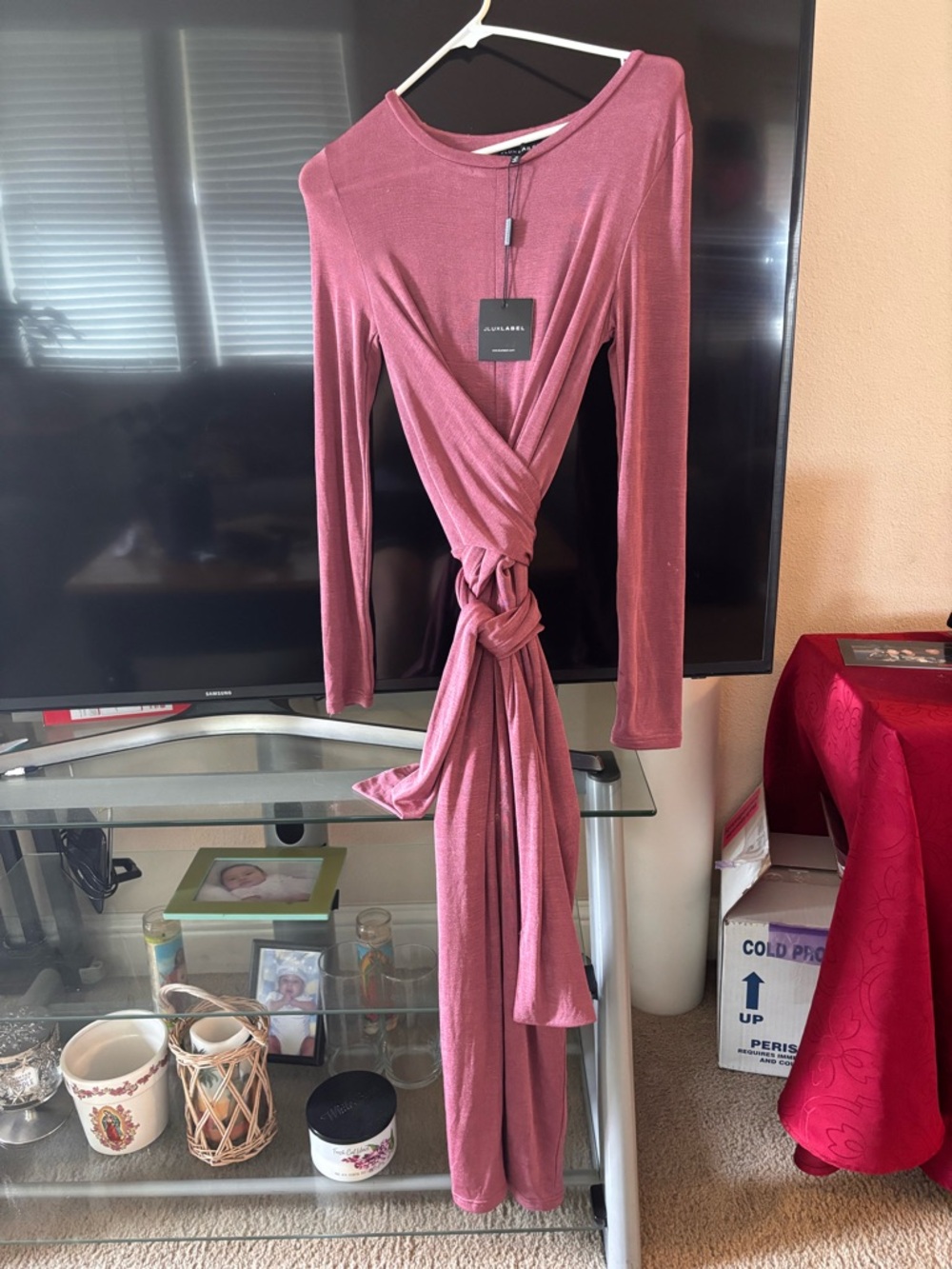 JLUXLABEL Dusty Rose Long-Sleeve Wrap Jumpsuit